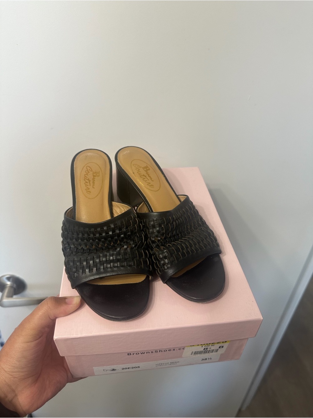 Browns couture Women’s Black Woven Slide Heels